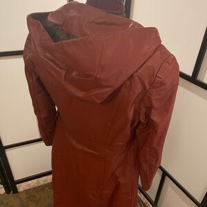 Women's Vintage Hooded Leather Coat - Brown